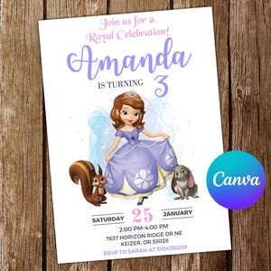 Sofia the First Invitation Princess Sofia the First Birthday Invitation Sofia the First Party Sofia Editable Invitation Digital Card