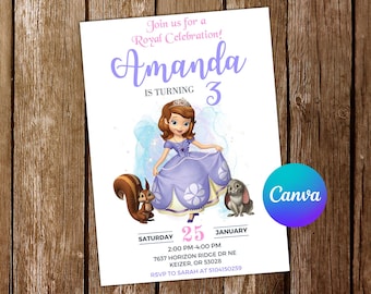 Sofia the First Invitation Princess Sofia the First Birthday Invitation Sofia the First Party Sofia Editable Invitation Digital Card