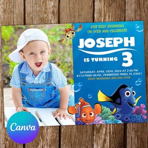 Finding Nemo Invitation Finding Dory Birthday Invitation Finding Nemo Party Finding Nemo Invites Finding Nemo Editable Invitation