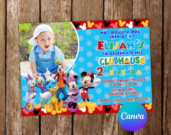 Invitación a la Casa Club de Mickey Mouse Invitación de cumpleaños de Mickey Mouse Fiesta de Mickey Mouse Invitaciones de Mickey Mouse Invitación editable Tarjeta digital