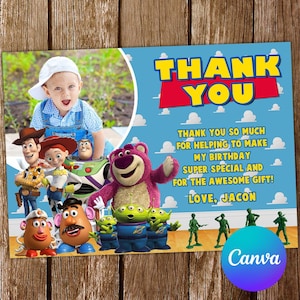 Toy Story Danke-Karte Toy Story-Einladung Toy Story-Geburtstags-Einladung Buzz Lightjahre-Einladung Toy Story bearbeitbare Einladung