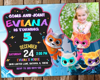 Super Kitties Invitation Super Kitties Birthday Super Kitties Invite Super Kitties Birthday Invitation Super Kitties Party Invitation