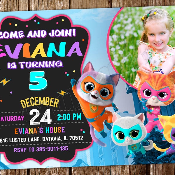 Super Kitties Invitation Super Kitties Birthday Super Kitties Invite Super Kitties Birthday Invitation Super Kitties Party Invitation
