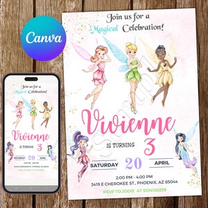 Convite TinkerBell Convite de Aniversário TinkerBell Festa TinkerBell Convites TinkerBell Convite TinkerBell Aquarela Editável