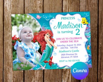 Little Mermaid Invitation Little Mermaid Birthday Invitation Ariel Invitation Ariel Birthday Party Editable Invitation