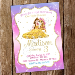 Belle Einladung Prinzessin Belle Einladung Belle Geburtstag Belle Invite Belle Geburtstagseinladung Belle Party