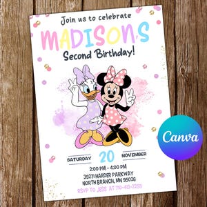 Minnie Mouse Invitation Daisy Duck Birthday Invitation Minnie Mouse Party Daisy Duck Invites Editable Invitation Digital Card