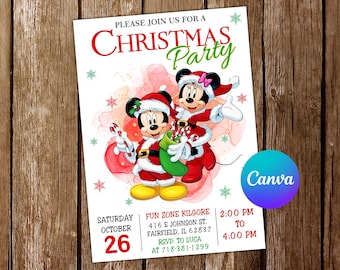Mickey Mouse Christmas Invitation Minnie Mouse Birthday Invitation Mickey Mouse Party Minnie Mouse Invites Editable Invitation Digital Card