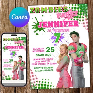 Zombies-Einladung Zombies-Geburtstags-Einladung Zombies-Party-Zombies lädt bearbeitbare Einladungs-Digital-Karte ein