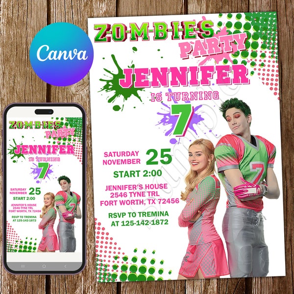 Zombies Invitation Zombies Birthday Invitation Zombies Party Zombies Invites Editable Invitation Digital Card