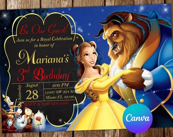 Beauty and The Beast Invitation Princess Belle Birthday Invitation Belle Party Belle Invites Belle Editable Invitation Belle Digital Card