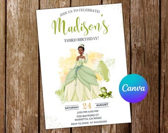Tiana Invitation Princess Tiana Birthday Invitation Princess and Frog Party Tiana Invites Editable Invitation Digital Card