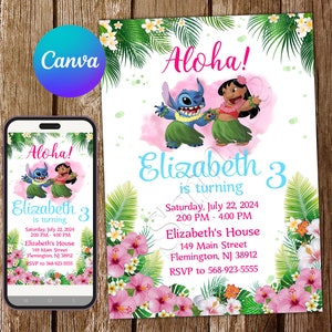 Invito Lilo e Stitch Invito compleanno Stitch Invito festa Stitch Invito modificabile Stitch Scheda digitale stampabile