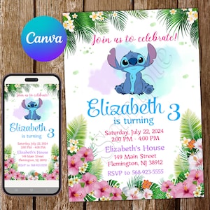 Stitch-Einladung Stitch-Geburtstags-Einladung Lilo und Stitch-Party-Stich bearbeitbare Einladung Stich digitale Karte druckbar