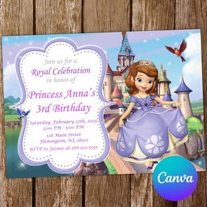 Sofia the First Invitation Princess Sofia the First Birthday Invitation Sofia the First Party Sofia Editable Invitation Digital Card