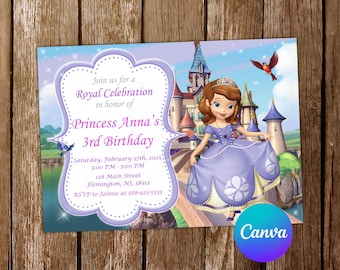 Sofia the First Invitation Princess Sofia the First Birthday Invitation Sofia the First Party Sofia Editable Invitation Digital Card