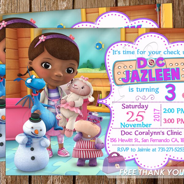 Invitation d'anniversaire de Doc McStuffins Invitation d'anniversaire de Doc McStuffins Invitation d'anniversaire de Doc McStuffins Invitation de fête de Doc McStuffins