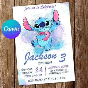 Stitch Invitation Stitch Birthday Invitation Lilo and Stitch Party Stitch Editable Invitation Stitch Digital Card Printable
