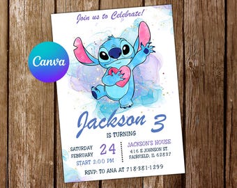 Stitch Invitation Stitch Birthday Invitation Lilo and Stitch Party Stitch Editable Invitation Stitch Digital Card Printable