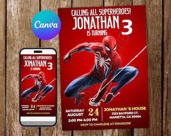 Spiderman Invitation Spiderman Birthday Invitation Spiderman Party Spiderman Editable Invitation Spiderman Digital Card