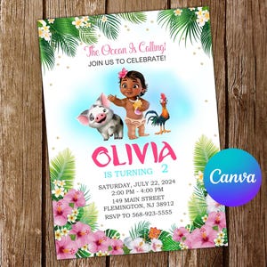 Baby Moana Invitation Moana Birthday Invitation Moana Party Moana Invites Moana Editable Invitation Moana Digital Card Printable