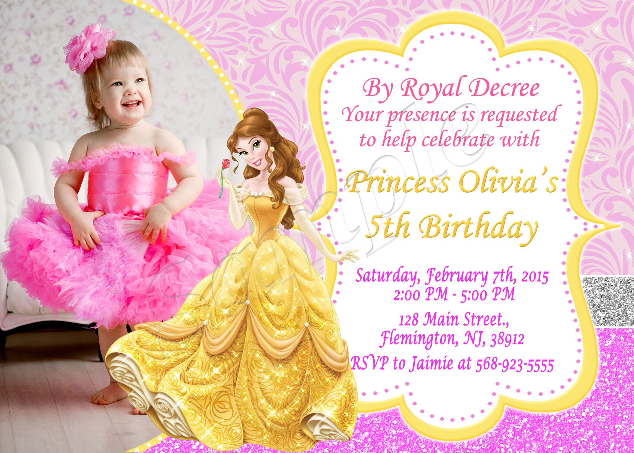Belle Invitation Princess Belle Invitation Belle Birthday Etsy