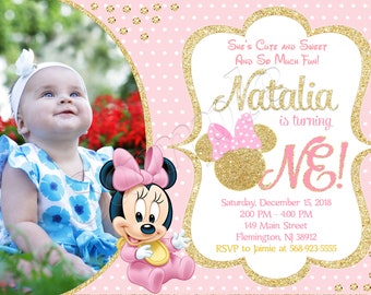 Baby Minnie Mouse First Birthday Invitation Baby Minnie Mouse Invitation Baby Minnie Mouse Birthday Baby Minnie Mouse Party