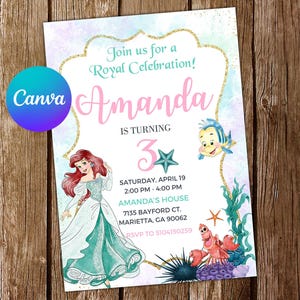 Ariel Invitation Little Mermaid Invitation Princess Ariel Birthday Invitation Ariel Watercolor Birthday Party Editable Invitation