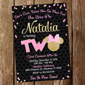 Roze en gouden Minnie Mouse uitnodiging Baby Minnie Mouse uitnodiging Minnie uitnodiging Minnie Mouse verjaardag Minnie Mouse feest