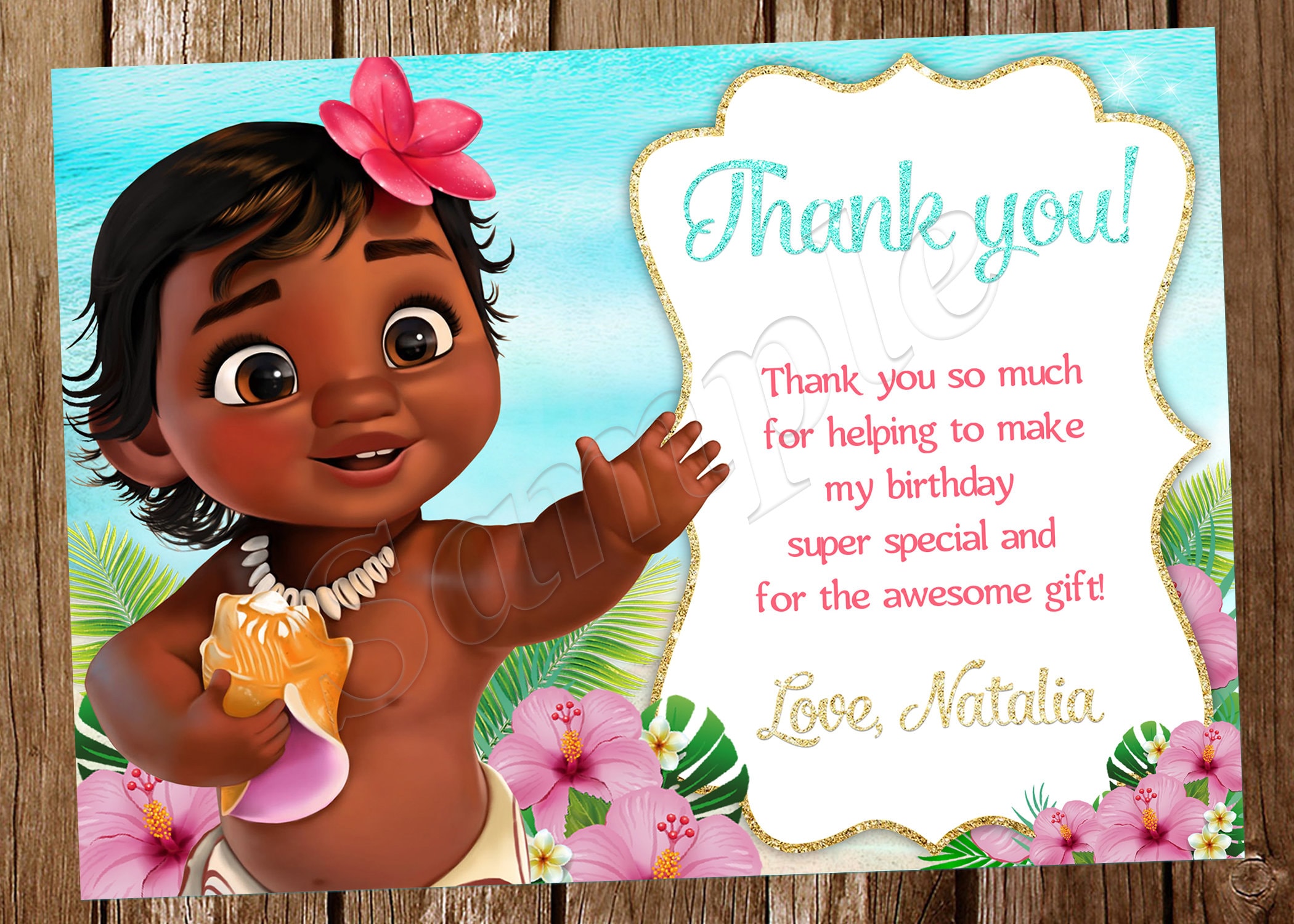 Baby Moana Thank You Card Baby Moana Invitation Baby Moana Etsy