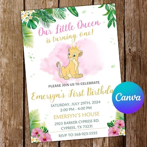 Invitation du roi lion Invitation d'anniversaire du roi lion Fête du roi lion Le roi lion invite Invitation modifiable du roi lion Carte numérique du roi lion