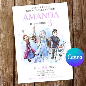 Convite Frozen Convite de Aniversário Frozen Festa Frozen Convite Frozen Aquarela Editável Cartão Digital Frozen para Imprimir