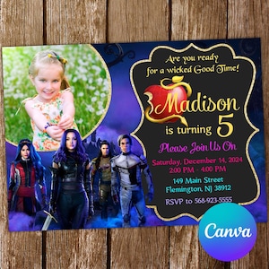 Descendants Invitation Descendants Birthday Invitation Descendants Party Descendants Invites Editable Invitation Digital Card
