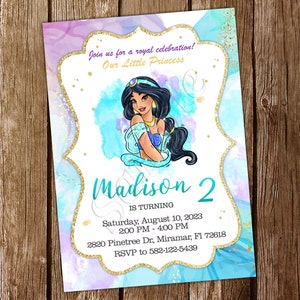 Invito Jasmine Invito acquerello principessa Jasmine Invito compleanno principessa Jasmine Invito compleanno principessa Jasmine