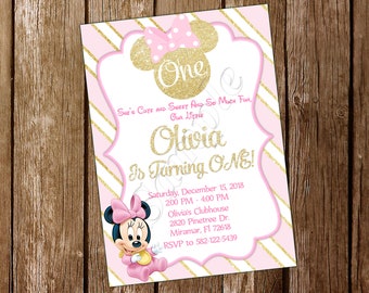 Baby Minnie Mouse First Birthday Invitation Baby Minnie Mouse Invitation Baby Minnie Mouse Birthday Baby Minnie Mouse Party