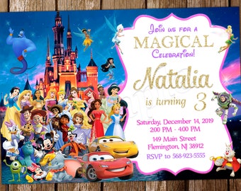 Invitación del castillo Invitación del reino Invitación de Mickey Mouse Invitación de Minnie Mouse Invitación del cumpleaños del castillo Invitación del castillo Invitación de la fiesta del castillo