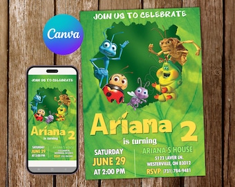 Zaproszenie na Bugs Life Zaproszenie urodzinowe Bugs Life Impreza Bugs Life Zaproszenia Bugs Life Edytowalne zaproszenie Bugs Life