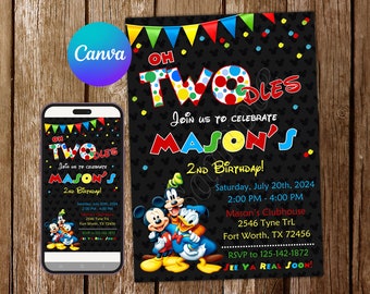 Invitación a la Casa Club de Mickey Mouse Invitación de cumpleaños de Mickey Mouse Fiesta de Mickey Mouse Invitaciones de Mickey Mouse Invitación editable Tarjeta digital