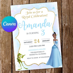 Tiana Invitation Princess Tiana Birthday Invitation Princess and Frog Party Tiana Invites Editable Invitation Digital Card