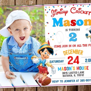 Pinocchio Invitation Cricket Jiminy Invitation Pinocchio Birthday Pinocchio Invite Pinocchio Birthday Invitation Pinocchio Party Invitation