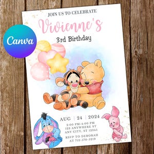 Invitación de bebé Winnie the Pooh Invitación de cumpleaños de bebé Winnie the Pooh Fiesta de bebé Winnie the Pooh Invitación editable de bebé Winnie the Pooh