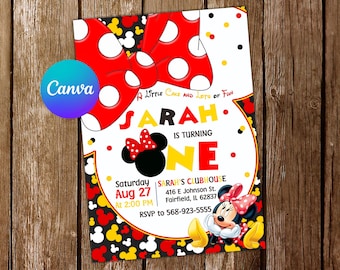 Minnie-Maus-Einladung Minnie-Maus-Geburtstags-Einladung Minnie-Maus-Party Minnie-Maus lädt ein bearbeitbare Einladung Digitale Karte