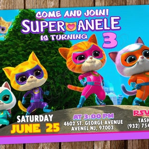 Invitation Super chatons Anniversaire Super chatons Invitation Super chatons Invitation d'anniversaire Super chatons Faire-part fête Super chatons