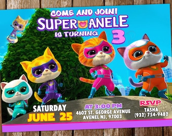 Super Kitties Invitation Super Kitties Birthday Super Kitties Invite Super Kitties Birthday Invitation Super Kitties Party Invitation