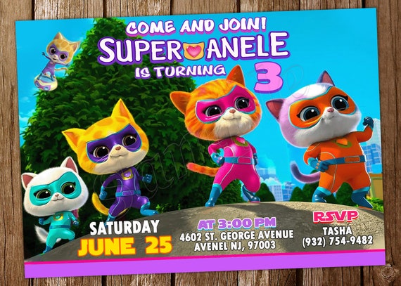 Super Kitties Invitation Super Kitties Birthday Super Kitties