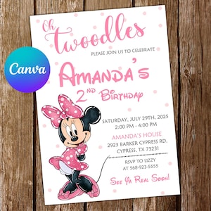 Oh Twodles Minnie Mouse Invitation Pink Minnie Mouse Birthday Invitation Minnie Mouse Party Minnie Mouse Invites Editable Invitation
