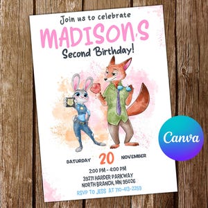 Zootopia Invitation Zootopia Birthday Invitation Zootopia Party Zootopia Invites Zootopia Editable Invitation