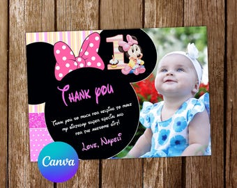 Baby Minnie Mouse Thank You Card Baby Minnie Mouse Invitation Baby Minnie Mouse First Birthday Invitation Minnie Mouse Party