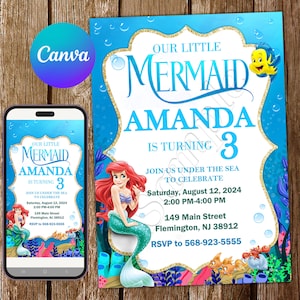 Little Mermaid Invitation Little Mermaid Birthday Invitation Ariel Invitation Ariel Birthday Party Editable Invitation