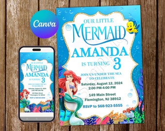 Little Mermaid Invitation Little Mermaid Birthday Invitation Ariel Invitation Ariel Birthday Party Editable Invitation